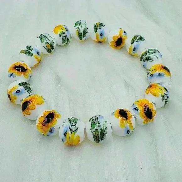 Chinese-Style Ceramic Sunflower Beaded Bracelet - Picture 1 of 5